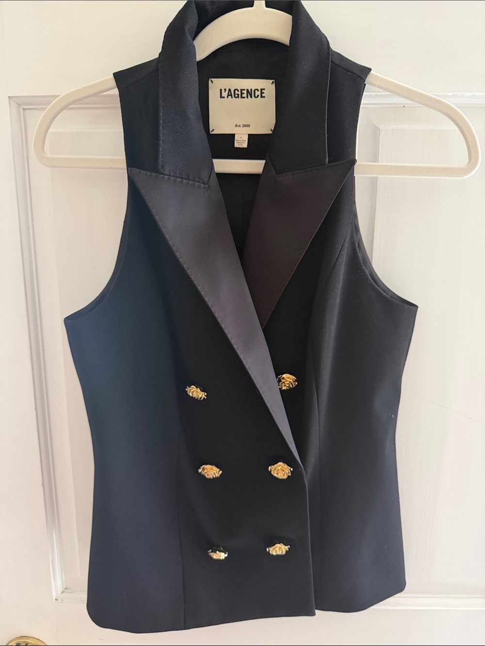 L'AGENCE Black Vesper Tuxedo Vest with Gold Buttons size 4